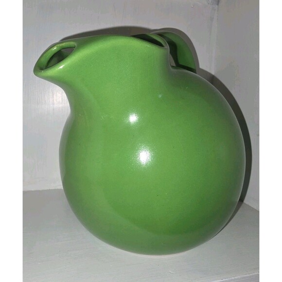 Vintage MCM Hall Pottery Green Ball Water Juice Pitcher w/ Ice Lip - Picture 1 of 9